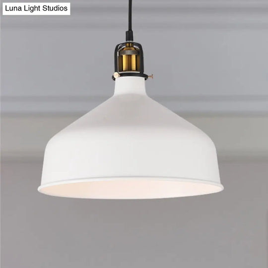 Black/White 8/12 Width Pendant Light With Barn Shade - Retro Stylish Ceiling Fixture For Dining Room