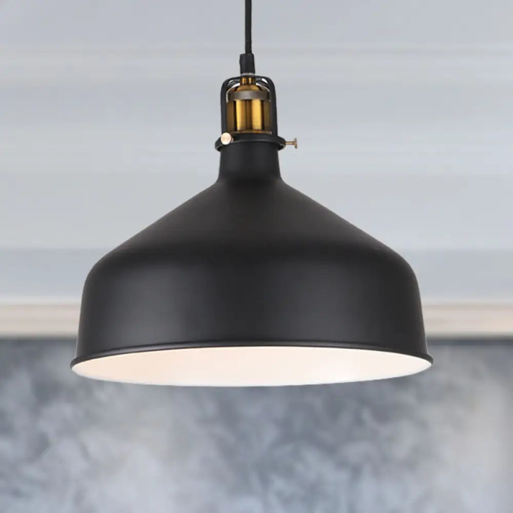 Retro Stylish 1-Bulb Pendant Light: 8’/12’ Width With Barn Shade Metal Ceiling Fixture For