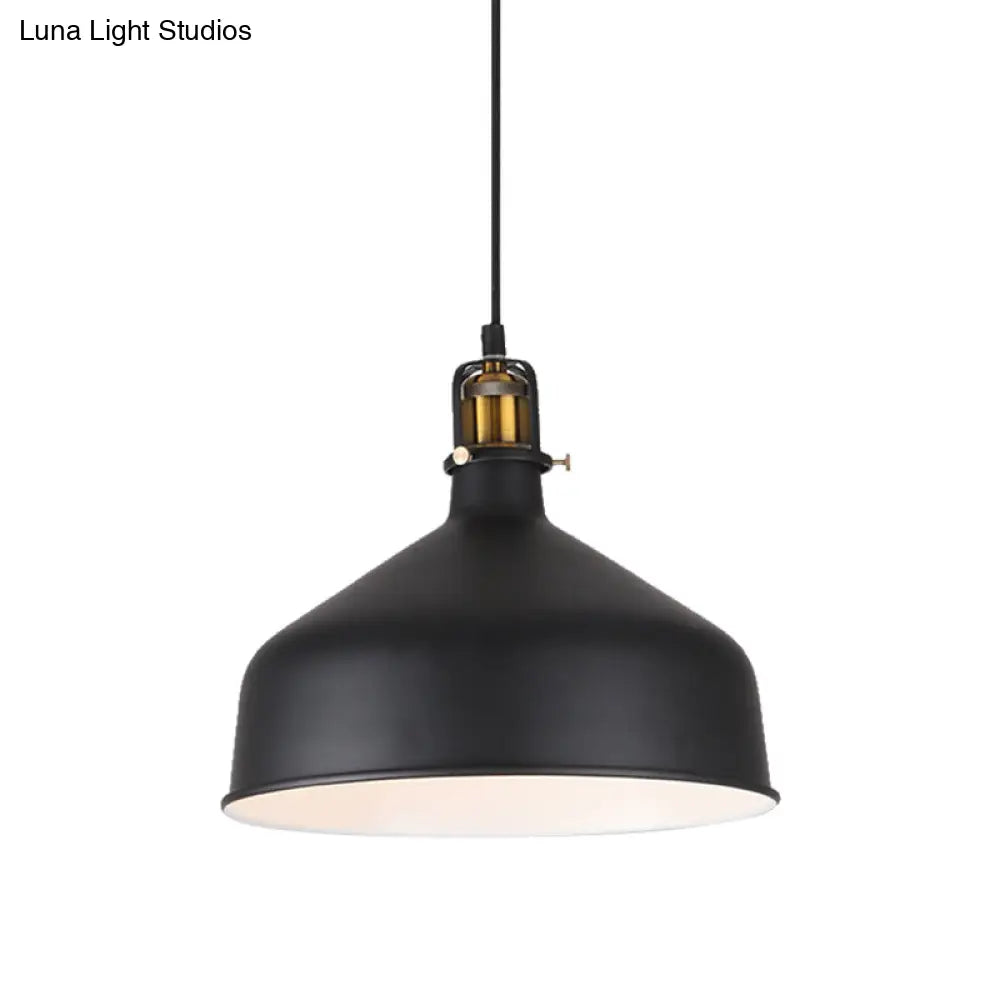 Black/White 8/12 Width Pendant Light With Barn Shade - Retro Stylish Ceiling Fixture For Dining Room