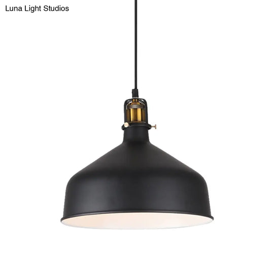 Black/White 8/12 Width Pendant Light With Barn Shade - Retro Stylish Ceiling Fixture For Dining Room