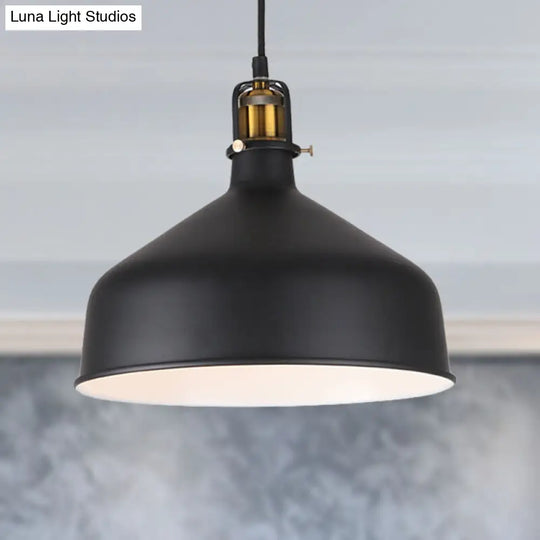 Black/White 8/12 Width Pendant Light With Barn Shade - Retro Stylish Ceiling Fixture For Dining Room