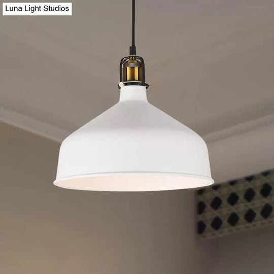 Black/White 8/12 Width Pendant Light With Barn Shade - Retro Stylish Ceiling Fixture For Dining Room