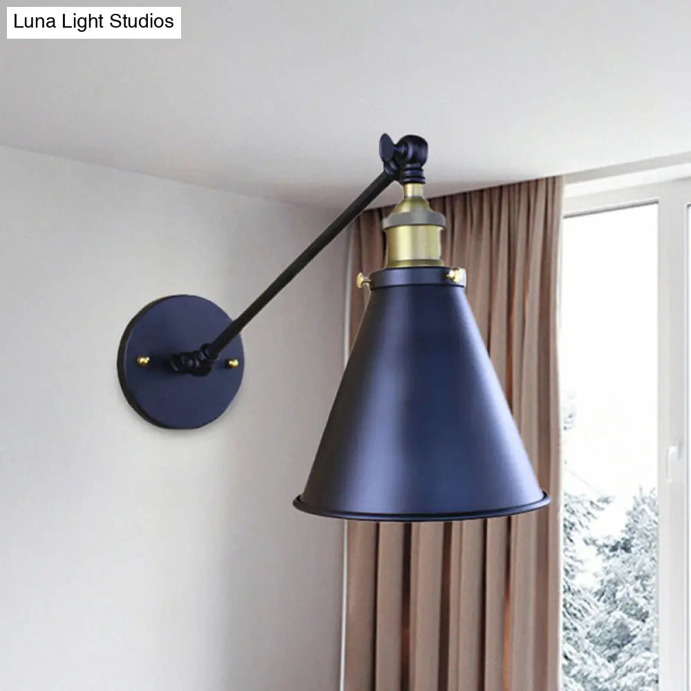 Retro Stylish Black Conical Wall Sconce Light - 2 Pack