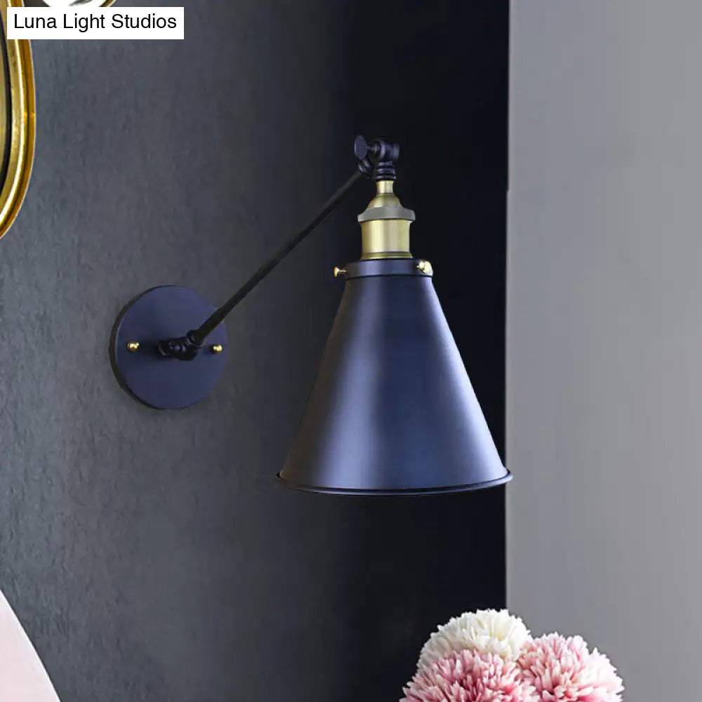 Retro Stylish Black Conical Wall Sconce Light - 2 Pack