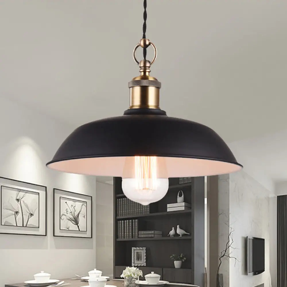 Retro Stylish Bowl Lampshade Pendant Light - Metallic Ceiling Fixture In Black