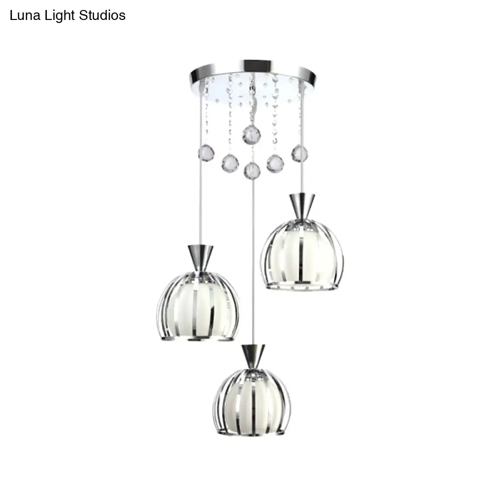 Retro Domed Cage Pendant Light With Clear Crystal Ball Deco - Stylish Metal Hanging Lamp (3 Lights)