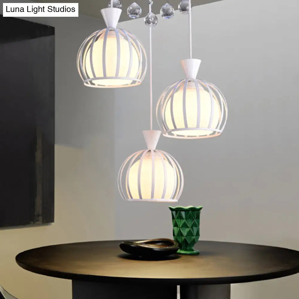 Retro Domed Cage Pendant Light With Clear Crystal Ball Deco - Stylish Metal Hanging Lamp (3 Lights)