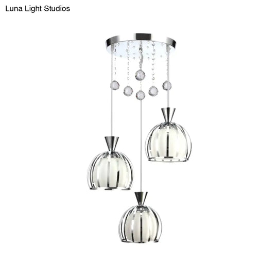Retro Stylish Domed Cage Hanging Lamp - 3 Metal Pendant Lights With Clear Crystal Ball Deco In