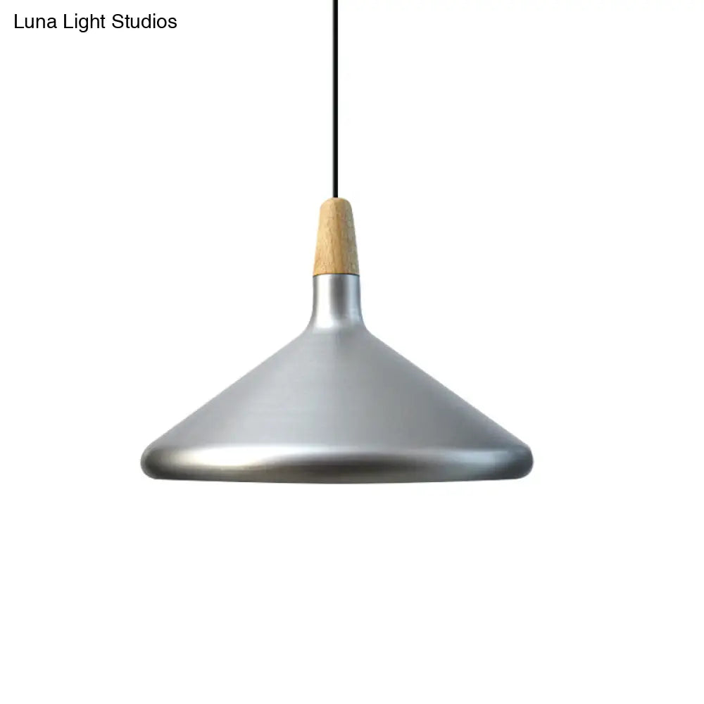 Conic Kitchen Pendant Light In Retro Style - Metal And Wood 1-Light Silver/Rose Gold 3 Sizes