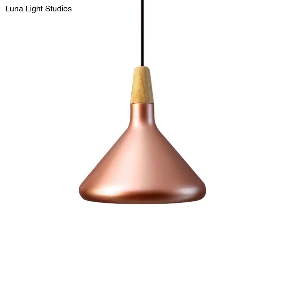 Conic Kitchen Pendant Light In Retro Style - Metal And Wood 1-Light Silver/Rose Gold 3 Sizes