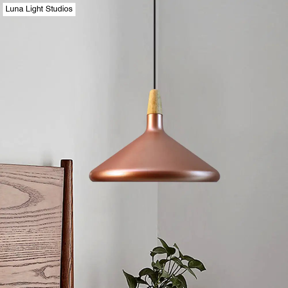 Conic Kitchen Pendant Light In Retro Style - Metal And Wood 1-Light Silver/Rose Gold 3 Sizes