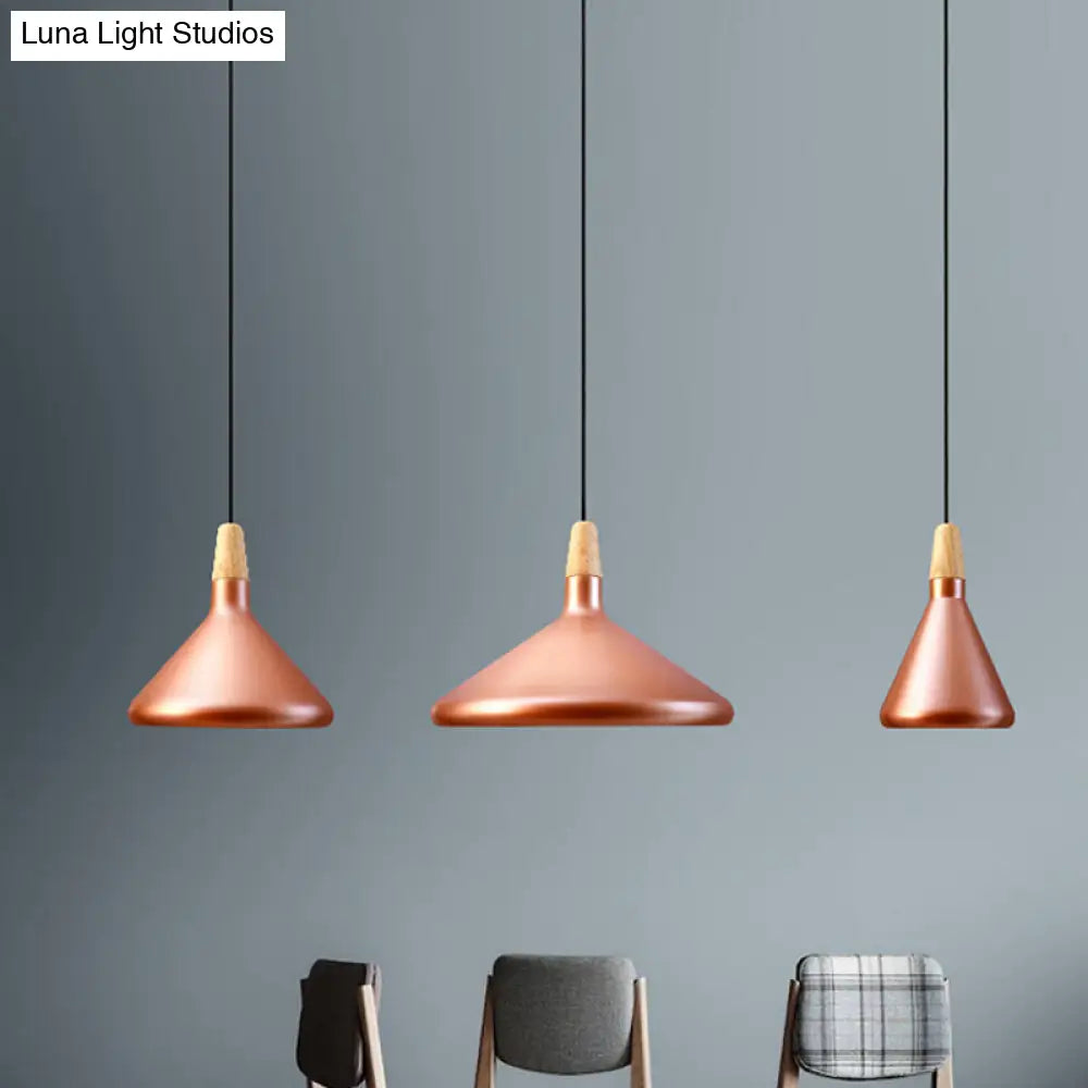 Conic Kitchen Pendant Light In Retro Style - Metal And Wood 1-Light Silver/Rose Gold 3 Sizes