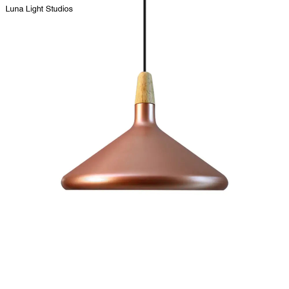 Conic Kitchen Pendant Light In Retro Style - Metal And Wood 1-Light Silver/Rose Gold 3 Sizes