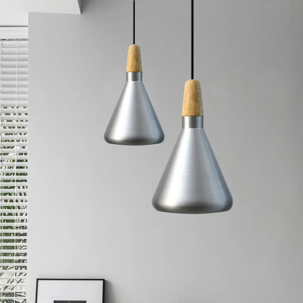 Retro Stylish Metal And Wood Kitchen Pendant Light - 7’/11’/15’ Wide Conic Ceiling Lamp In