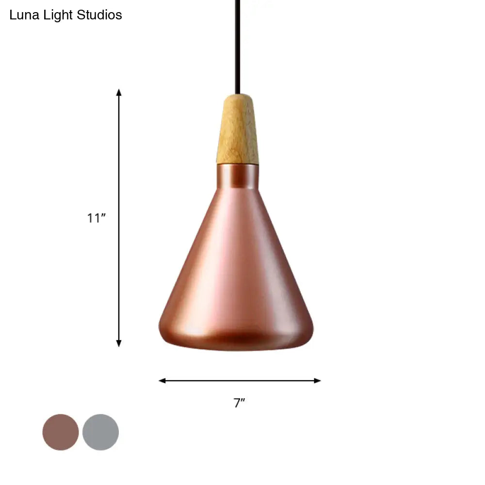 Retro Stylish Metal And Wood Kitchen Pendant Light - 7’/11’/15’ Wide Conic Ceiling Lamp In