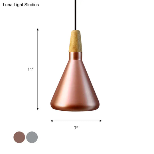 Retro Stylish Metal And Wood Kitchen Pendant Light - 7’/11’/15’ Wide Conic Ceiling Lamp In