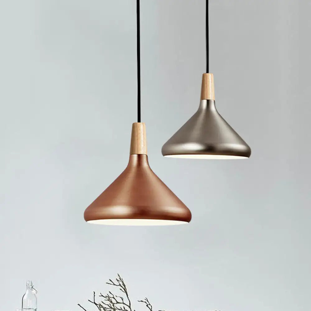 Retro Stylish Metal And Wood Kitchen Pendant Light - 7’/11’/15’ Wide Conic Ceiling Lamp In