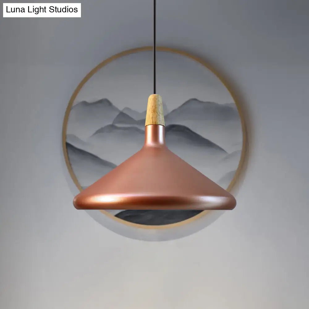 Conic Kitchen Pendant Light In Retro Style - Metal And Wood 1-Light Silver/Rose Gold 3 Sizes