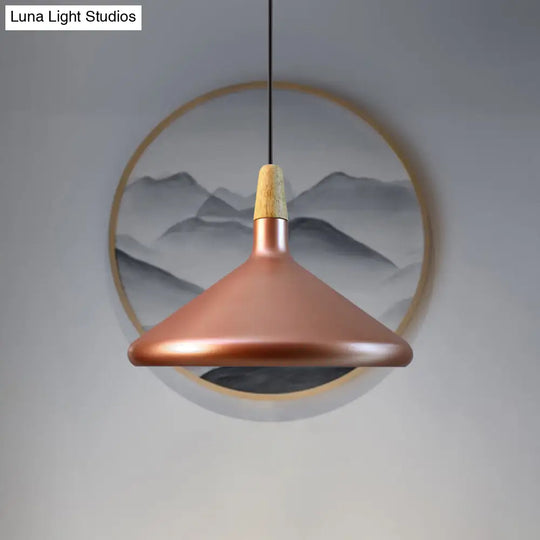 Conic Kitchen Pendant Light In Retro Style - Metal And Wood 1-Light Silver/Rose Gold 3 Sizes