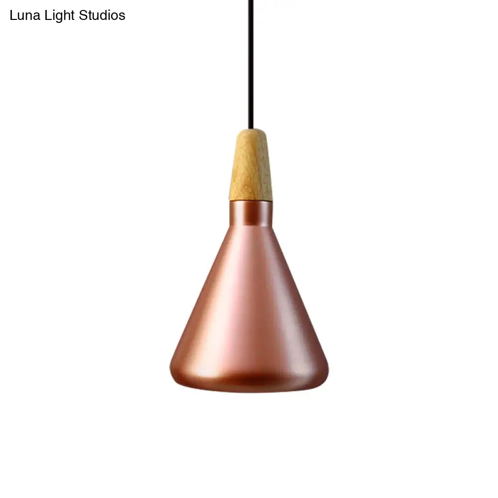 Conic Kitchen Pendant Light In Retro Style - Metal And Wood 1-Light Silver/Rose Gold 3 Sizes