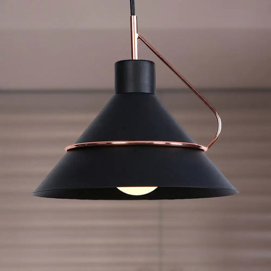 Retro Stylish Metal Cone Pendant Light For Living Room In Black/White Black