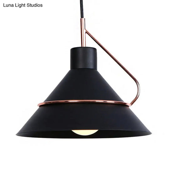 Retro Metal Cone Pendant Ceiling Light - Stylish Living Room Hanging (1-Light Black/White)