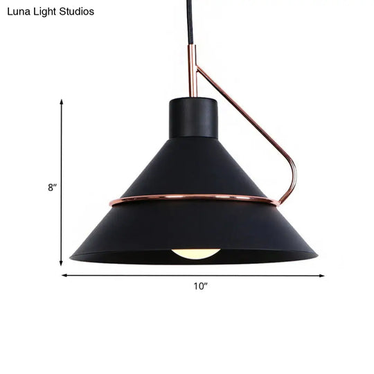 Retro Stylish Metal Cone Pendant Light For Living Room In Black/White