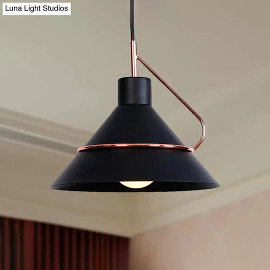 Retro Metal Cone Pendant Ceiling Light - Stylish Living Room Hanging (1-Light Black/White)