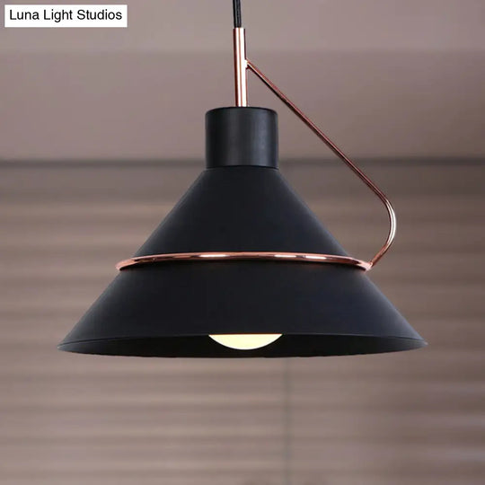 Retro Metal Cone Pendant Ceiling Light - Stylish Living Room Hanging (1-Light Black/White) Black