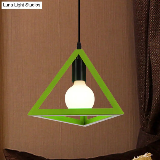 Retro Stylish Metal Hanging Lamp With Colorful Triangle Cage Shade Pendant Lighting For Living Room