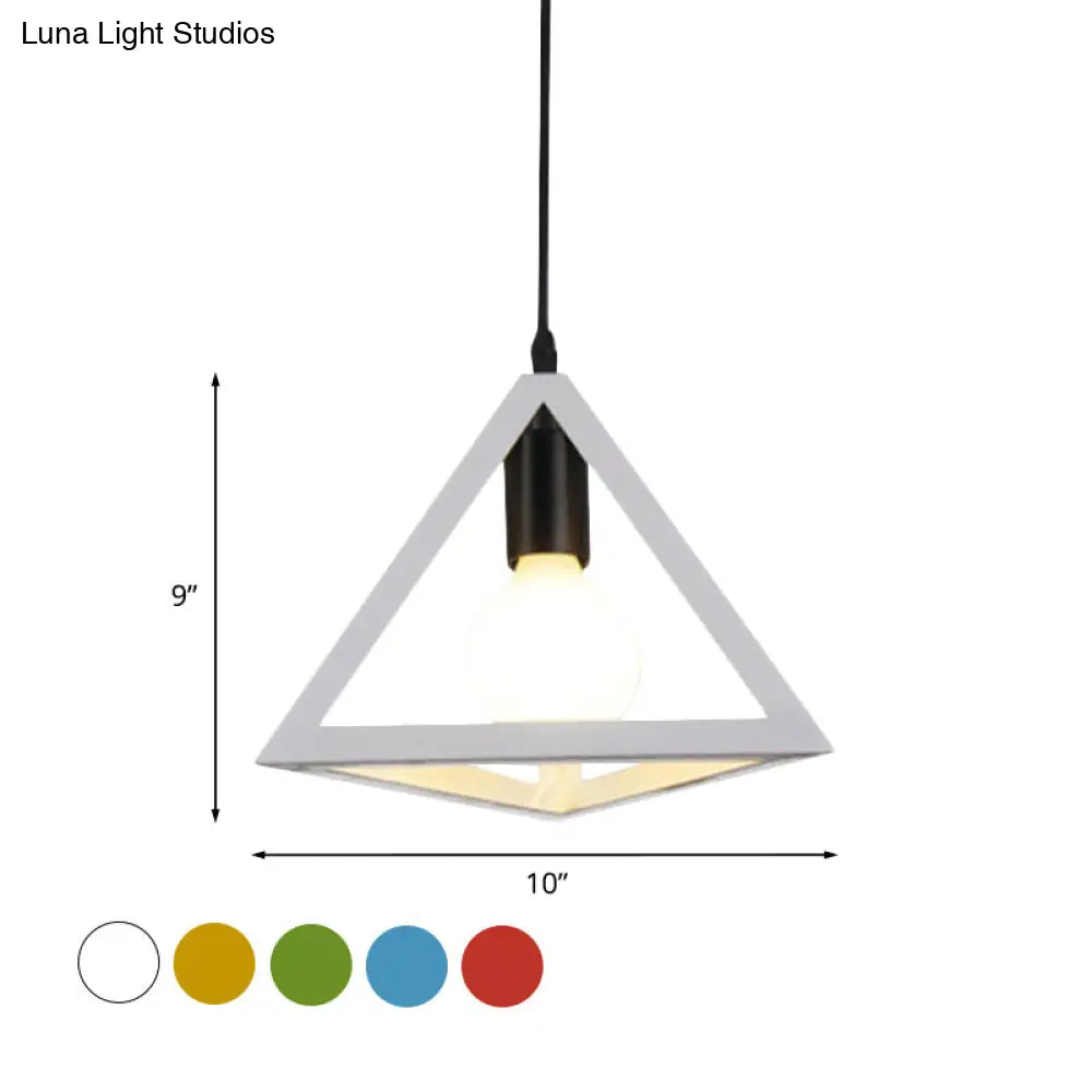 Retro Stylish Metal Hanging Lamp With Colorful Triangle Cage Shade Pendant Lighting For Living Room