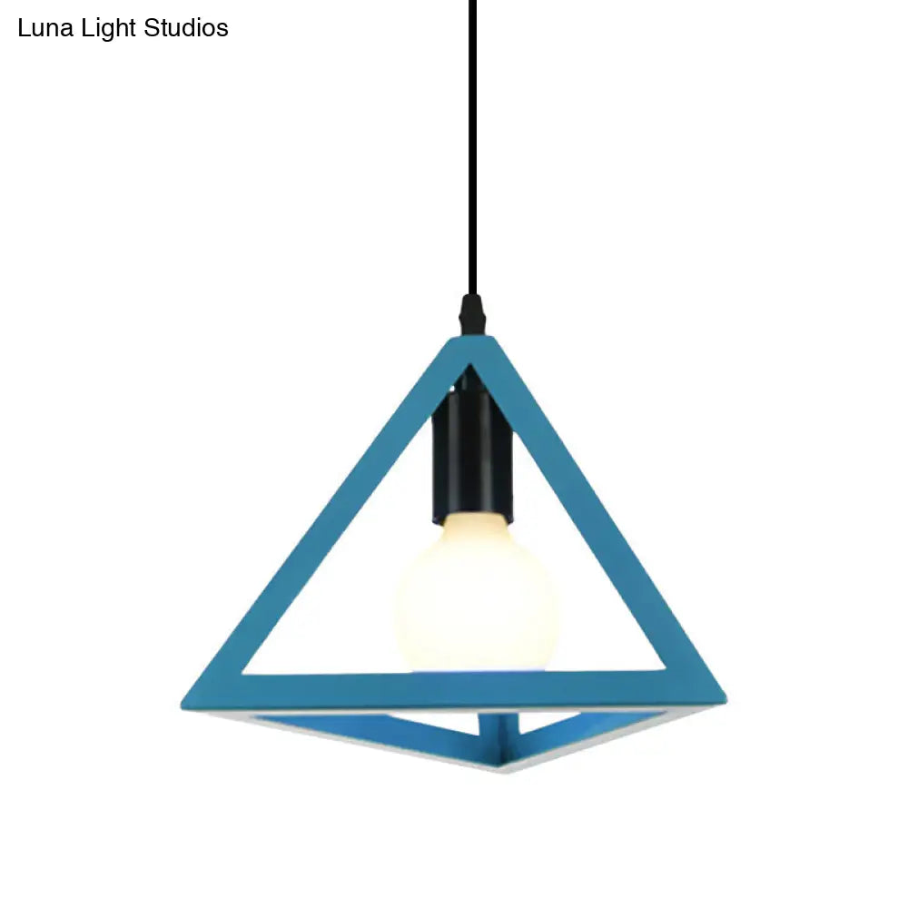 Retro Stylish Metal Hanging Lamp With Colorful Triangle Cage Shade Pendant Lighting For Living Room