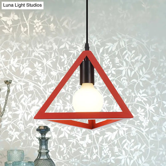 Retro Stylish Metal Hanging Lamp With Colorful Triangle Cage Shade Pendant Lighting For Living Room