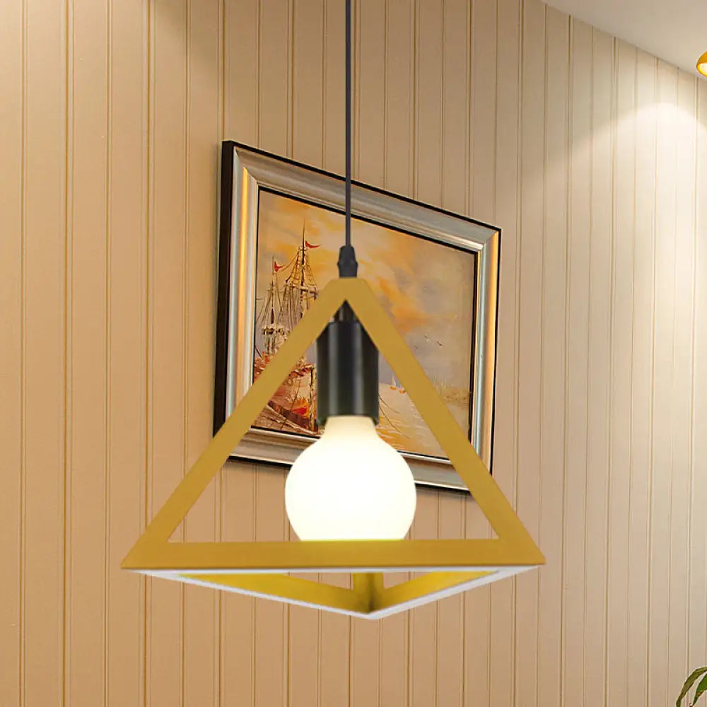 Retro Stylish Metal Hanging Lamp With Triangle Cage Shade - Red/Blue Pendant Lighting Fixture For