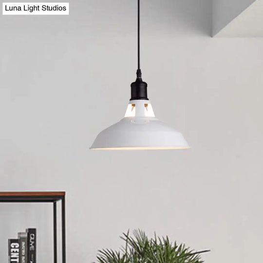 Retro Metal Barn Pendant Light With Adjustable Cord - White 1 Bulb Suspended Ceiling Lampshade