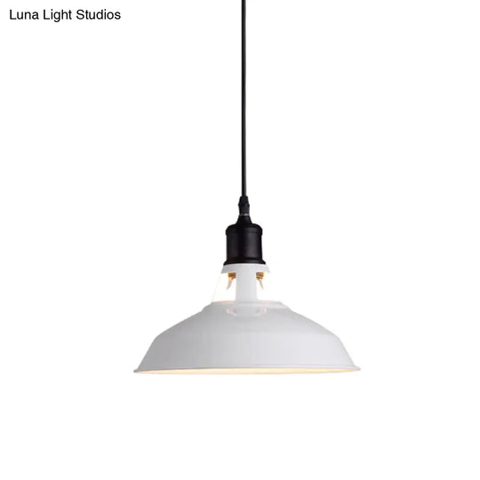 Retro Metal Barn Pendant Light With Adjustable Cord - White 1 Bulb Suspended Ceiling Lampshade