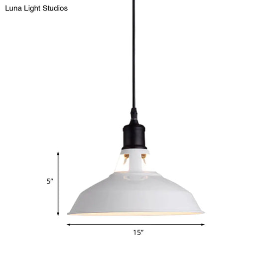 Retro Stylish Metal Pendant Light Adjustable Cord - White Barn Lampshade Sizes: 10.5’/12’/15