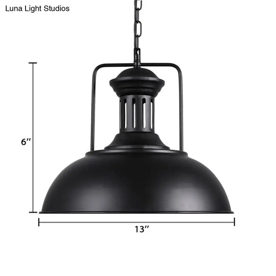 Retro Stylish Metal Pendant Lighting With 1 Bulb - Black/White Inner/White 13/14/16 Dia Bowl