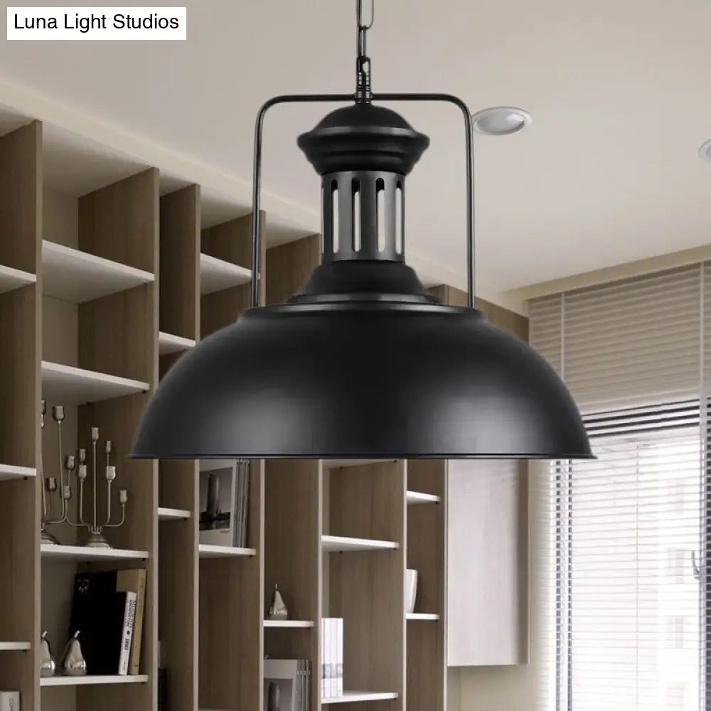 Retro Stylish Metal Pendant Lighting - 1 Bulb 13’/14’/16’ Diameter Bowl Black/White Inner/White