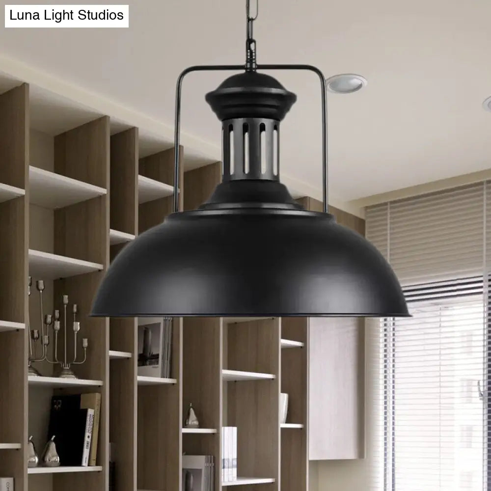 Retro Stylish Metal Pendant Lighting With 1 Bulb - Black/White Inner/White 13/14/16 Dia Bowl