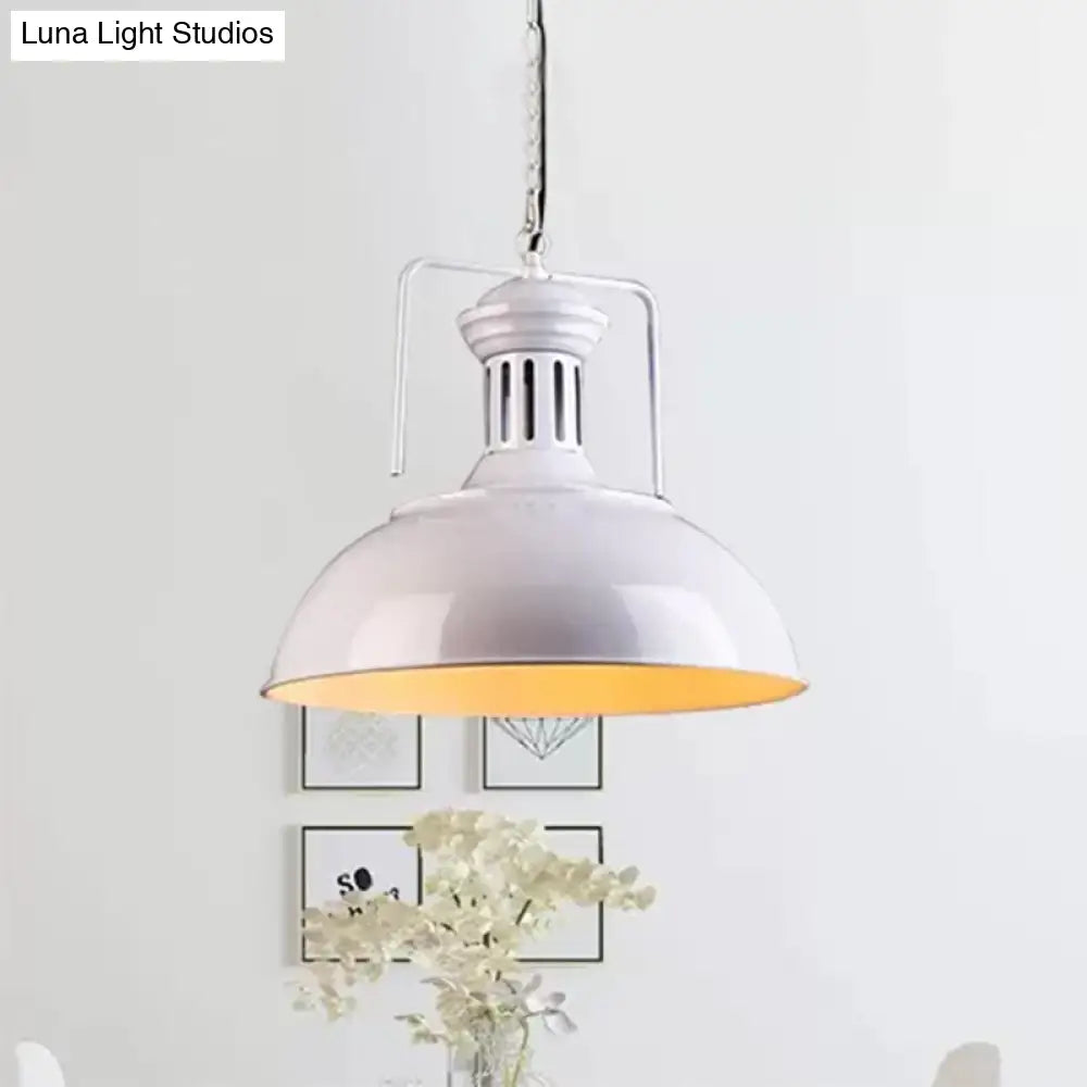 Retro Stylish Metal Pendant Lighting With 1 Bulb - Black/White Inner/White 13/14/16 Dia Bowl