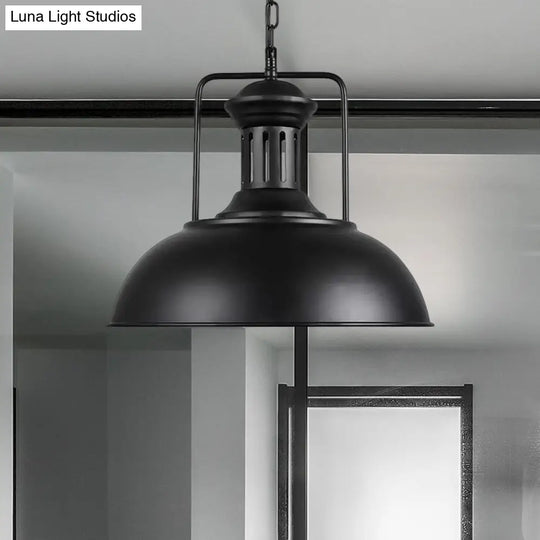 Retro Stylish Metal Pendant Lighting - 1 Bulb 13’/14’/16’ Diameter Bowl Black/White Inner/White