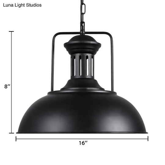Retro Stylish Metal Pendant Lighting - 1 Bulb 13’/14’/16’ Diameter Bowl Black/White Inner/White