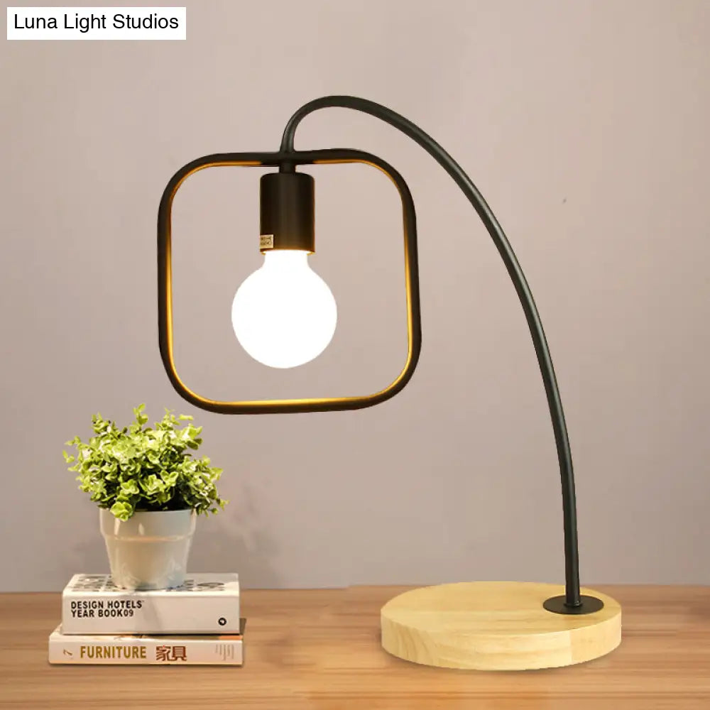 Retro Stylish Metal Table Light With Open Bulb - Frame Square Design Bedroom Standing (Black/White)