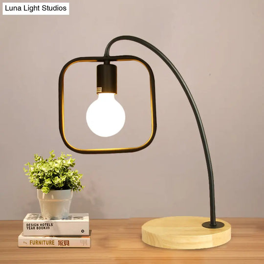 Retro Stylish Metal Table Light With Open Bulb - Frame Square Design Bedroom Standing (Black/White)