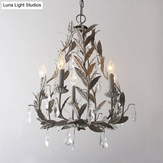 Retro Suspension Light - 5-Head Metallic Chandelier With Hanging Crystal