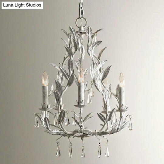 Retro Suspension Light - 5-Head Metallic Chandelier With Hanging Crystal