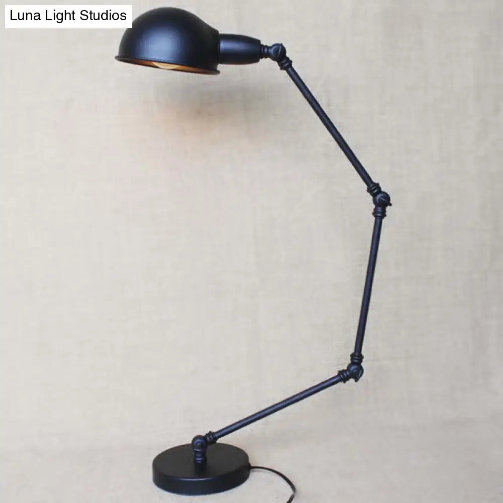 Retro Swing Arm Bedroom Desk Light With Dome Shade - Stylish Metal Design 1 Black/Brass