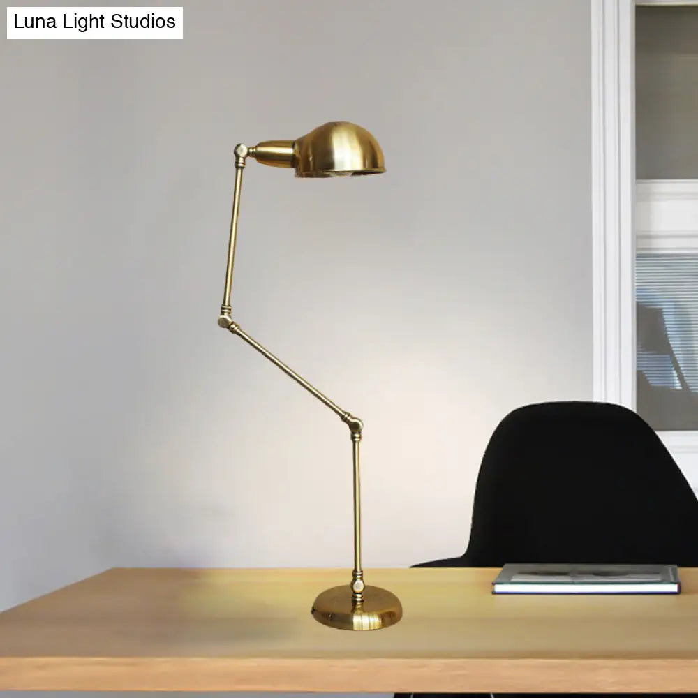 Retro Swing Arm Bedroom Desk Light With Dome Shade - Stylish Metal Design 1 Black/Brass