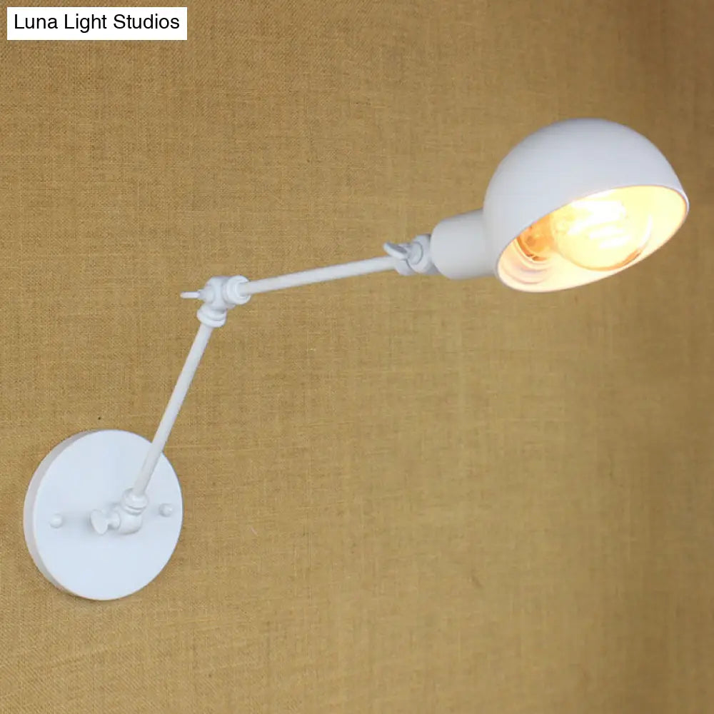 Retro Swing Arm Wall Lamp - Metallic Mini Sconce Light In White For Study Room